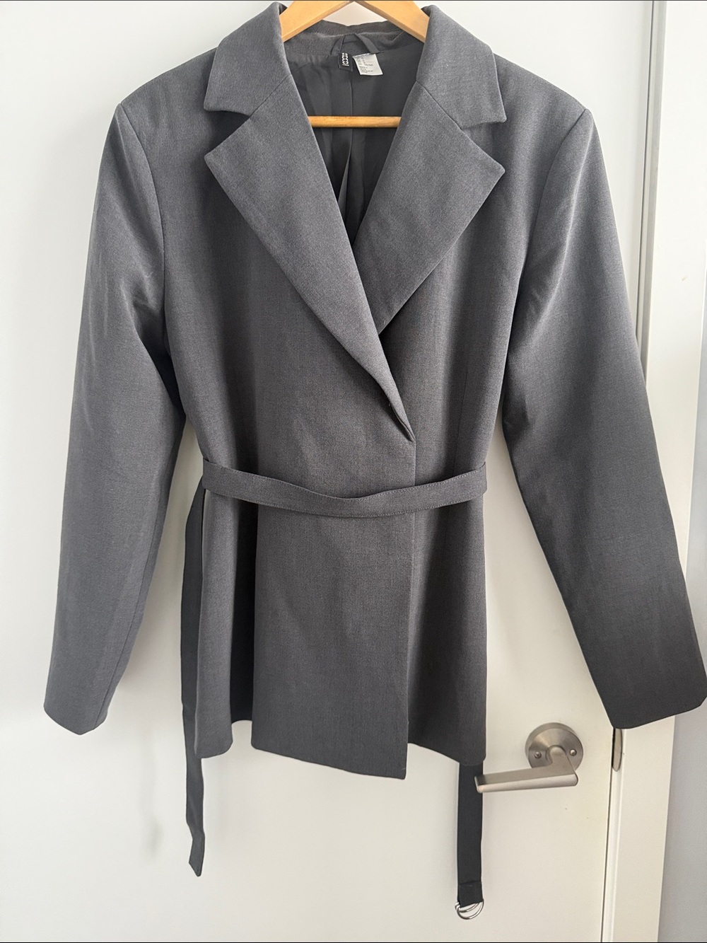 H&M Charcoal Gray Belted Blazer Jacket